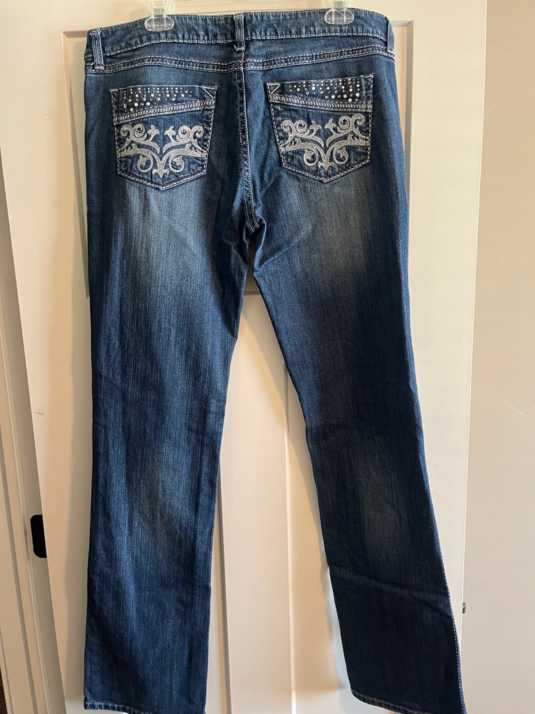 Rock 47 By Wrangler Embroidered Back Pocket Dark Wash Jeans With Stud Detail